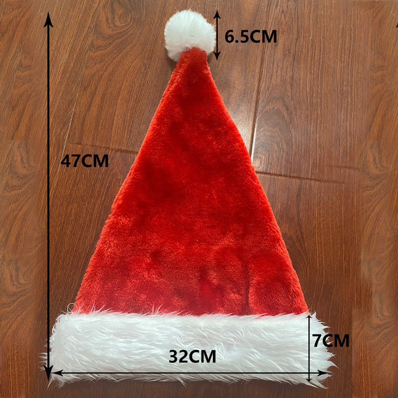 Hot Sale Christmas Decorations Red Adult and Children plus-Sized Thickened and Densely Woven Plush Christmas Hat Wholesale