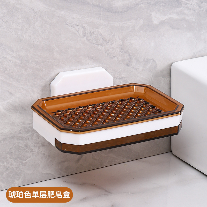 Soap Box Punch-Free Suction Cup Wall-Mounted Double-Layer Drain Soap Box Soap Box Household Soap Holder Bathroom Soap Holder Storage Rack