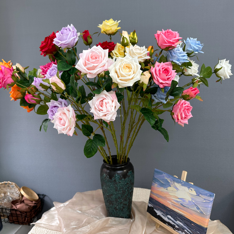 5头钻石玫瑰花仿真花婚庆花排插花装饰玫瑰花假花小清新婚礼摆设