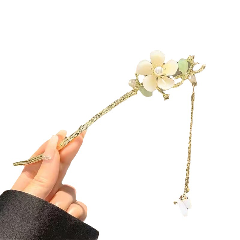 High-Grade New Chinese Style Hair Clasp Lily Hairpin Super Fairy Buyao Tassel Plate Hairpin Ancient Style Han Chinese Clothing Hair Accessories Headdress