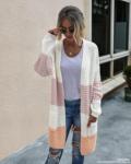 2021 Knitted Sweater Long Cardigan Contrasting Color Jacket