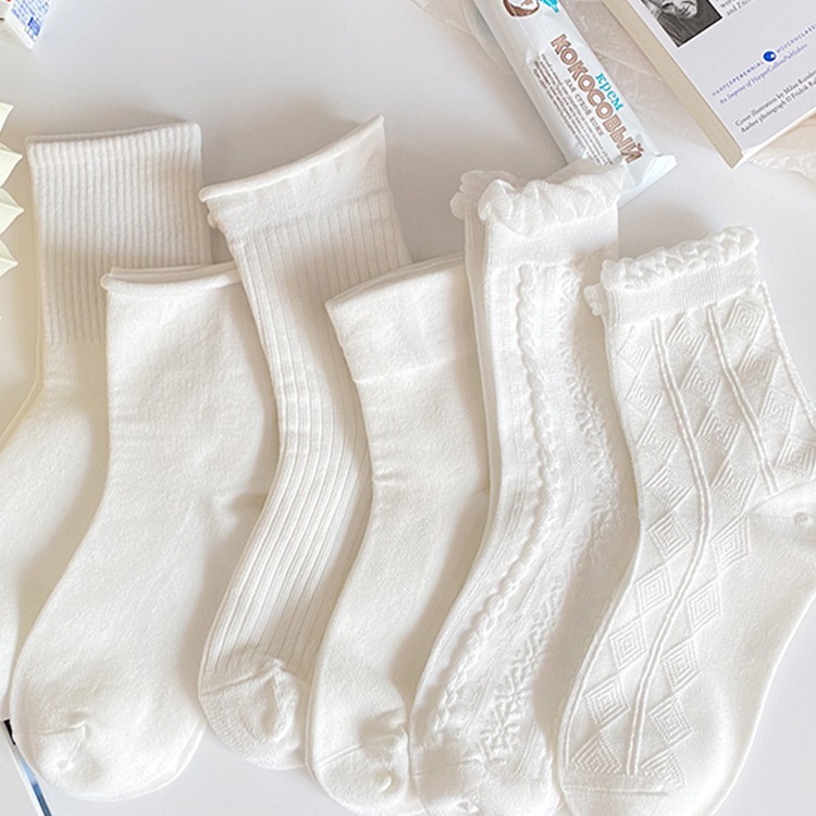 白色袜子女夏天可爱日系jk花边玛丽珍配小皮鞋中筒袜纯棉夏季薄款