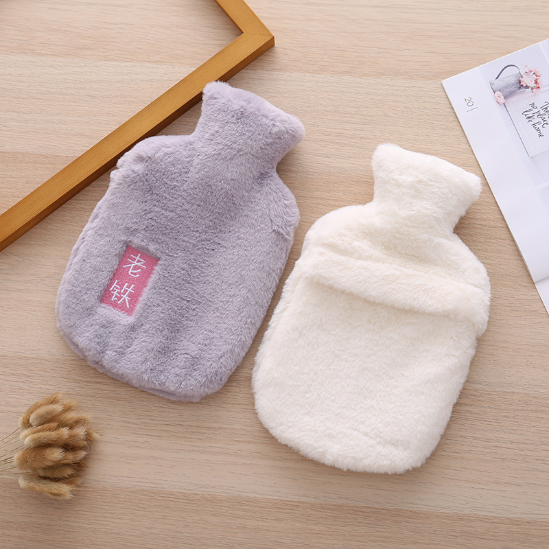 日韩热水袋注水新款 可爱防爆暖水袋配可拆大号洗毛绒套热水袋无