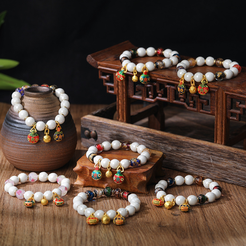 Pearl Colorful Porcelain Glaze Bracelet Women's Summer Swallowing Gold Beast Buddha Beads Rosary Live Supply Scenic Spot