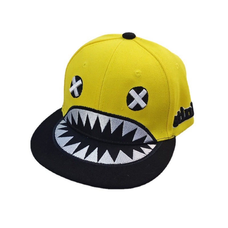 Korean Style Children Xx Shark Embroidery Baseball Cap Boys and Girls Cartoon Hip Hop Hat Flat-Brimmed Cap Kids Sun-Poof Peaked Cap