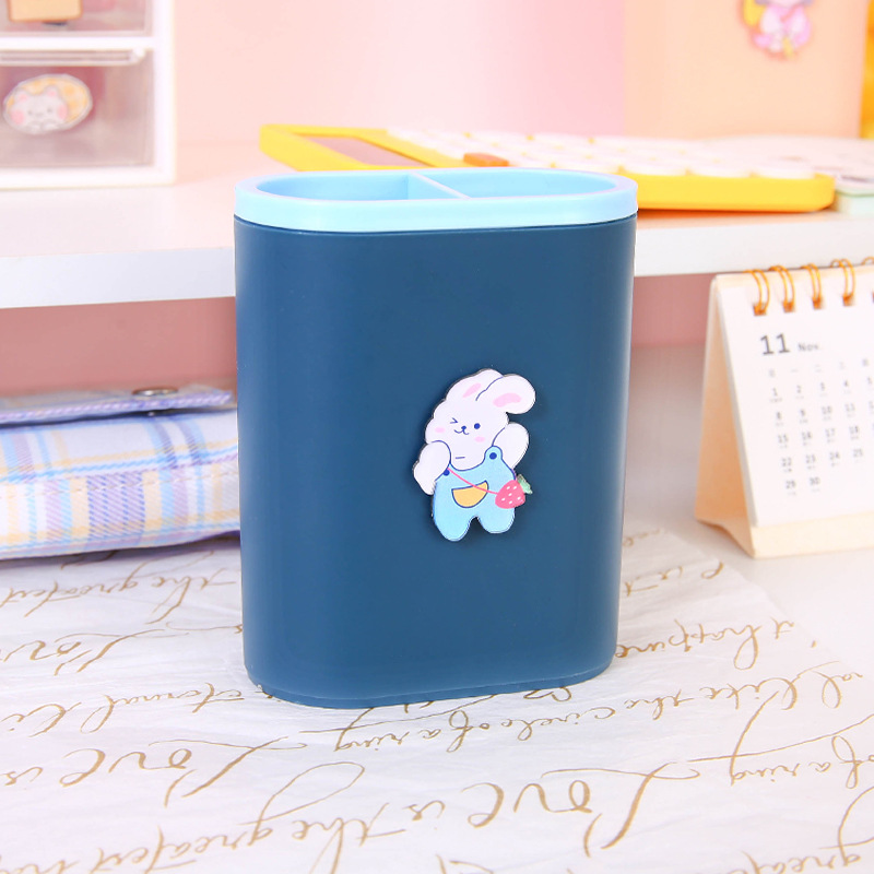 Color Matching Grid Cartoon Pen Holder Student Cute Stationery Finishing Storage Bucket Creative Makeup Brush Storage Box