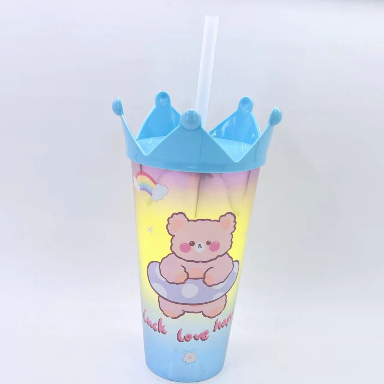 New Plastic Water Cup Creative Cartoon Animal Cup with Straw