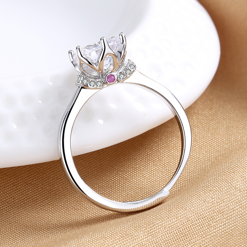 跨境直播真爱加冕钻戒女公主六爪开口求婚戒仿真莫桑石2克拉戒指