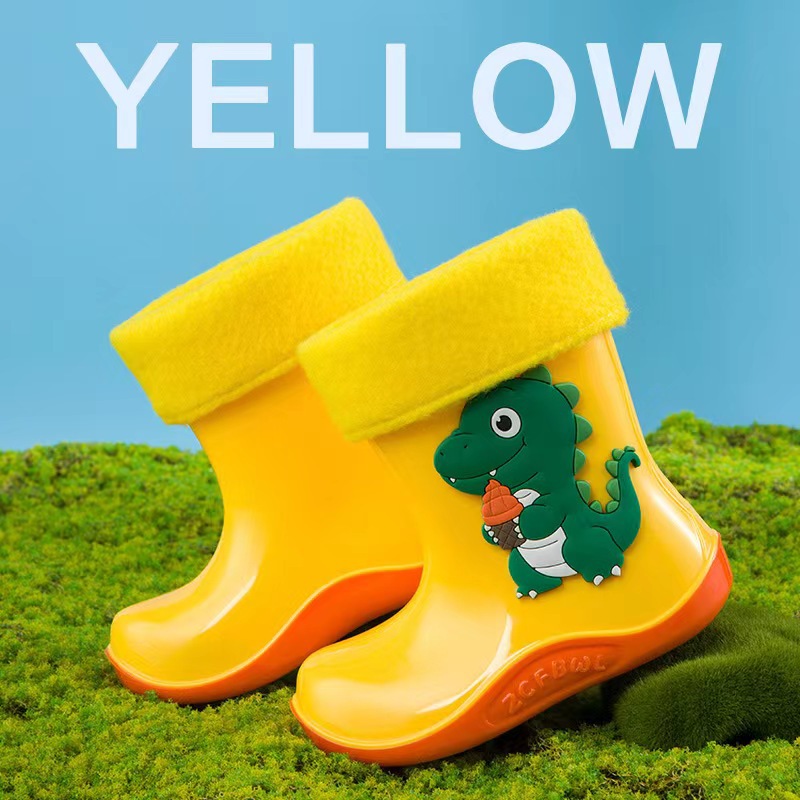 Children's Rain Boots New Little Dinosaur Baby Boy Rain Boots Warm Kindergarten Young and Little Girls Waterproof Rain Shoes Shoe Cover