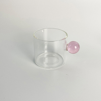 INS Cute Ball Handle Small Milk Cup Household Mini Drink Milk Coffee Cup Transparent Glass Juice Single-Wall Cup