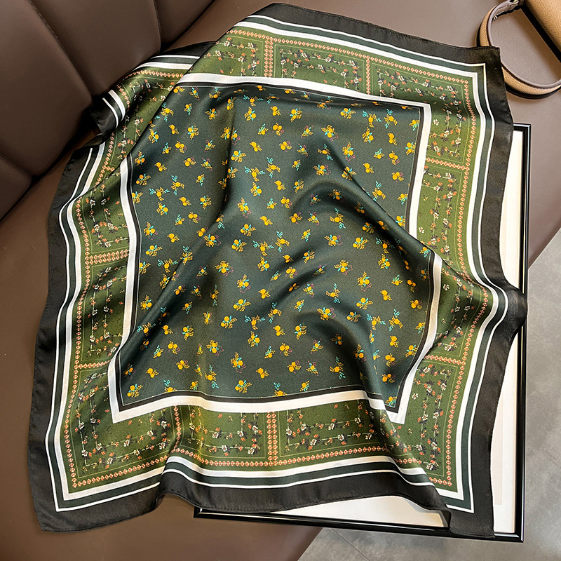Japanese Style Thin Emerald Green Stitching Artistic Fresh 53cm Mulberry Silk Silk Scarf Square Scarf Bag Decoration for Women