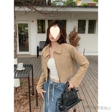 仿麂皮绒长袖外套女装秋季2023新款甜酷短款设计感辣妹机车服夹克