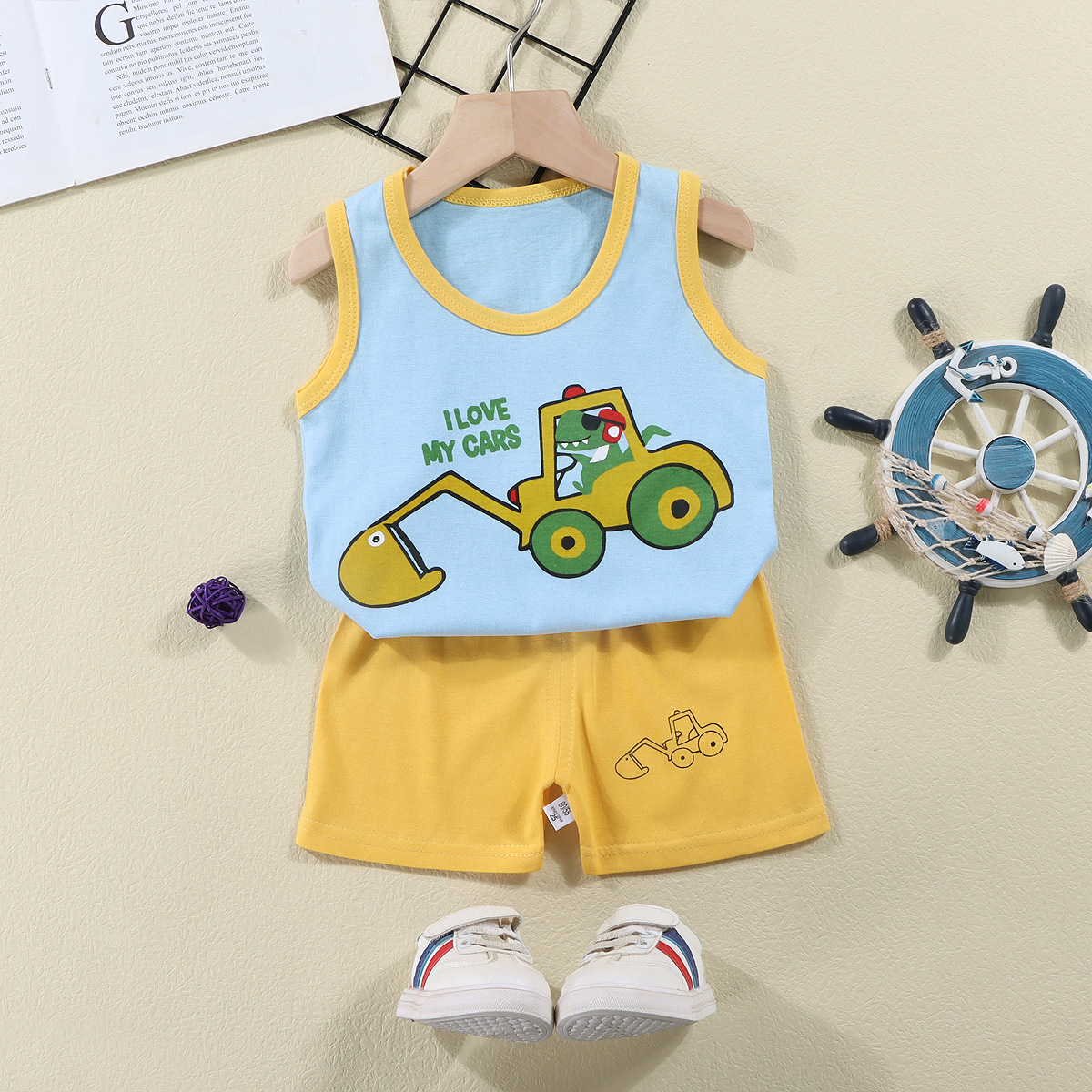 Children's Vest Suit Summer Pure Cotton New Girls' Shorts Clothes Baby Korean Style Sleeveless for Boy Suit Children's Clothing