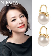s925纯银珍珠耳环韩版个性甜美圆形贝珠耳饰女网红气质高级感耳扣