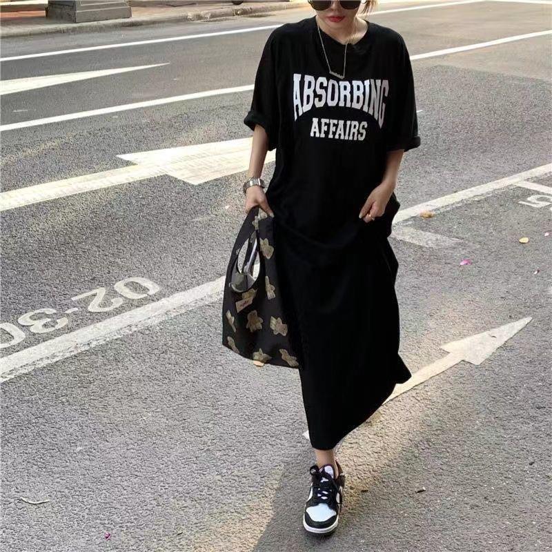 Summer Korean Style South Korea plus Size Women's Clothing Casual Long Dress Plump Girls Loose Overknee T-shirt Long Dress Women's Nightdress