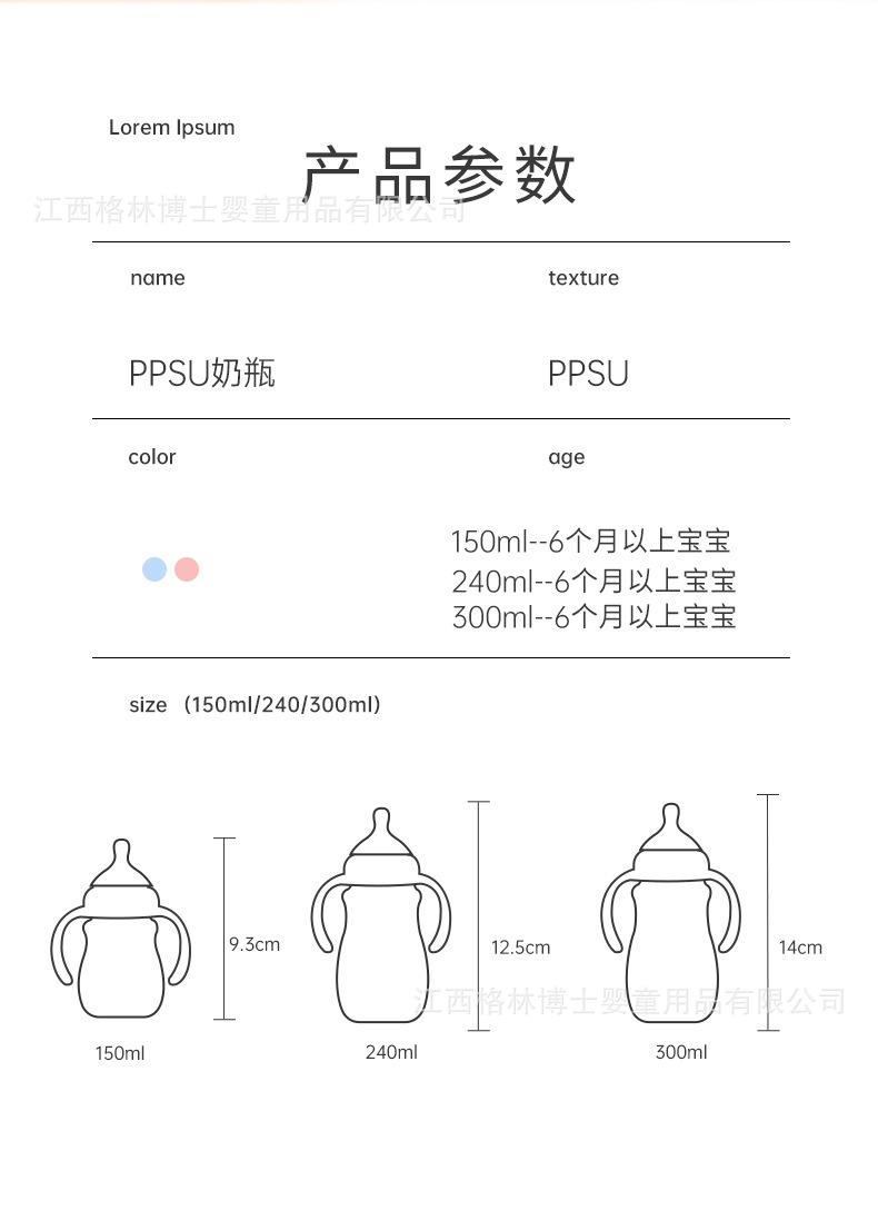 格林博士宽口径防摔塑料奶瓶带手柄吸管防胀气奶瓶实感硅胶奶嘴详情11