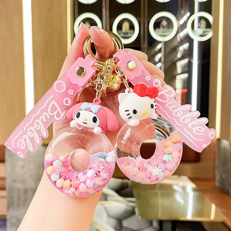 Oil-in Donut Sanrio Keychain Bag Pendant Acrylic Quicksand Key Chain Ornaments Small Gift Wholesale