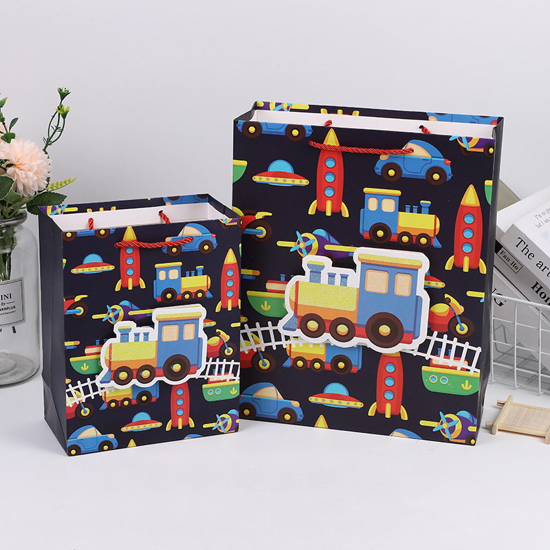 Cartoon Creative Car Pattern Toy Packaging Clothing Gift Bag Square Bottom Children‘s Birthday Gifts Portable Paper Bag