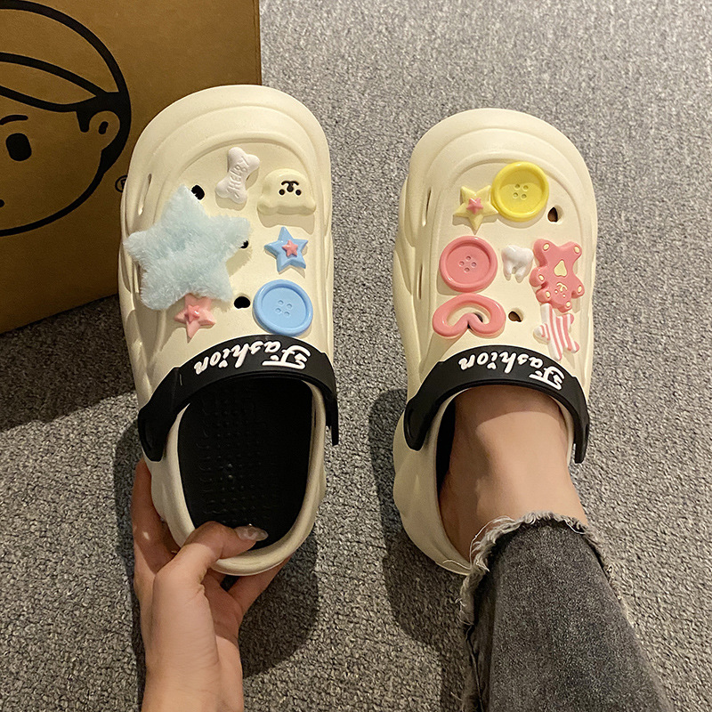 2024新款夏可爱洞洞鞋厚底增高时尚百搭室外居家两穿洞洞拖鞋女生