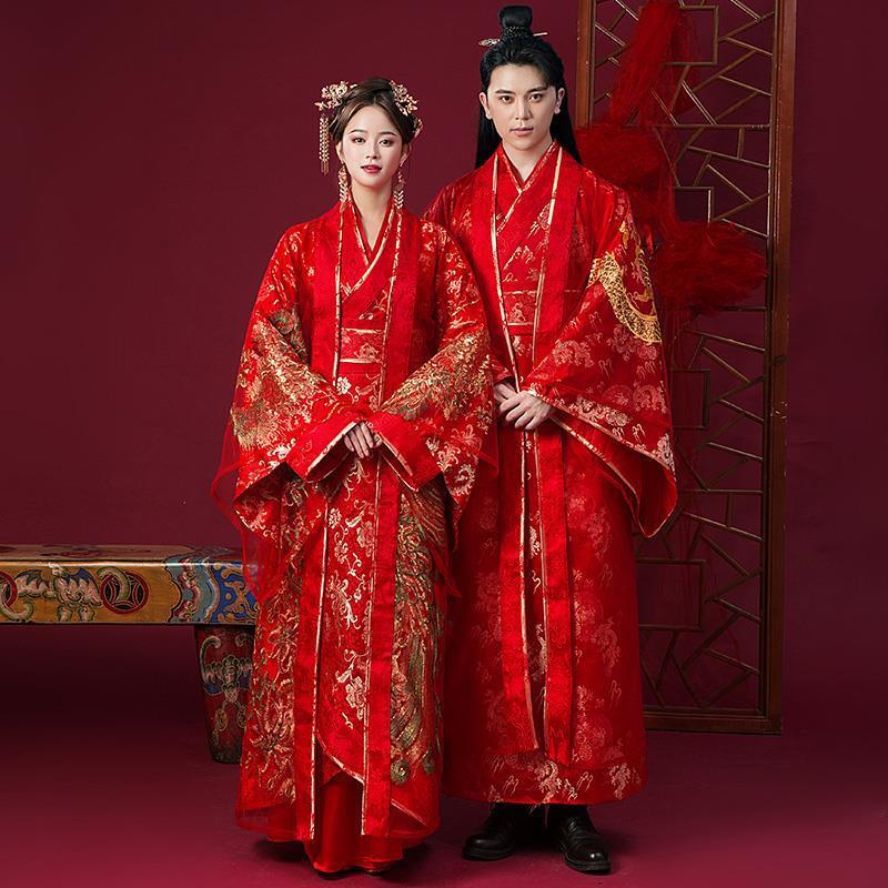 结婚汉服新娘新郎中式婚纱凤冠霞帔男女情侣中国风古风嫁衣秀禾服
