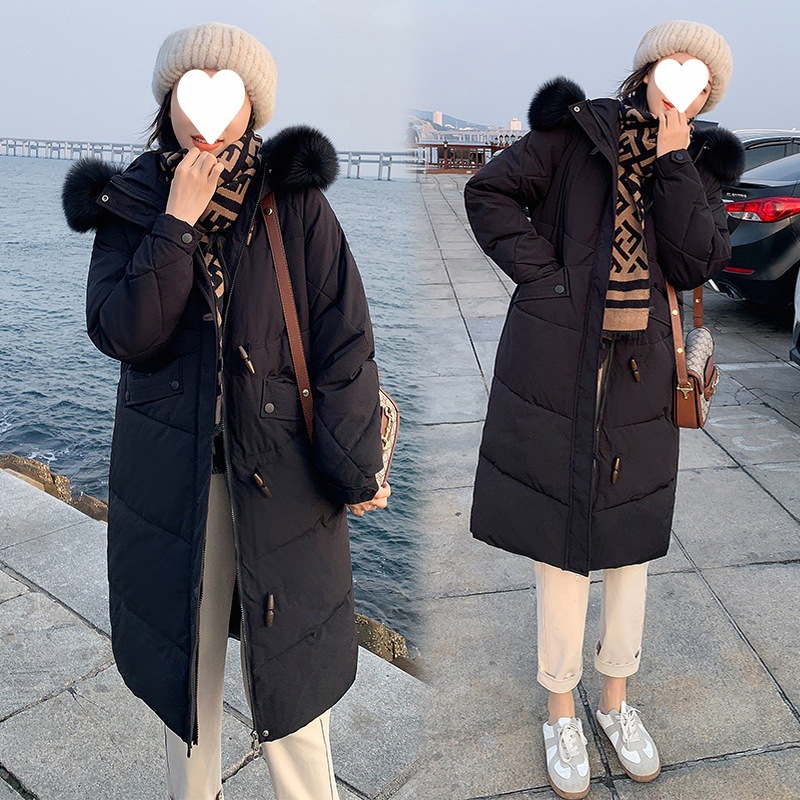 牛角扣新款女大毛领连帽棉服长款中长棉衣过膝加厚大码棉袄女外套