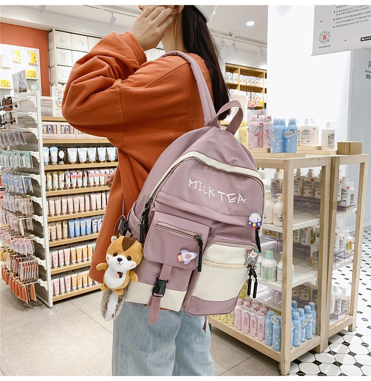 Japanese Ins Campus College Style Fresh Girl Student Colorblocking Backpack Korean Style Cute Sister Schoolbag Female