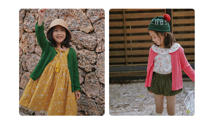 【可混批】女童针织开衫儿童新韩版镂空提花纯色毛衣女宝秋装洋气