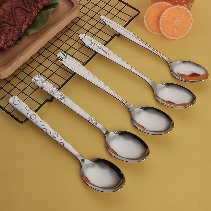 40G Machine Throwing Iran Hot Selling Stainless Steel Flower Carving Handle Spoon Household Convenient Milk Tea Coffee Mixing Spoon