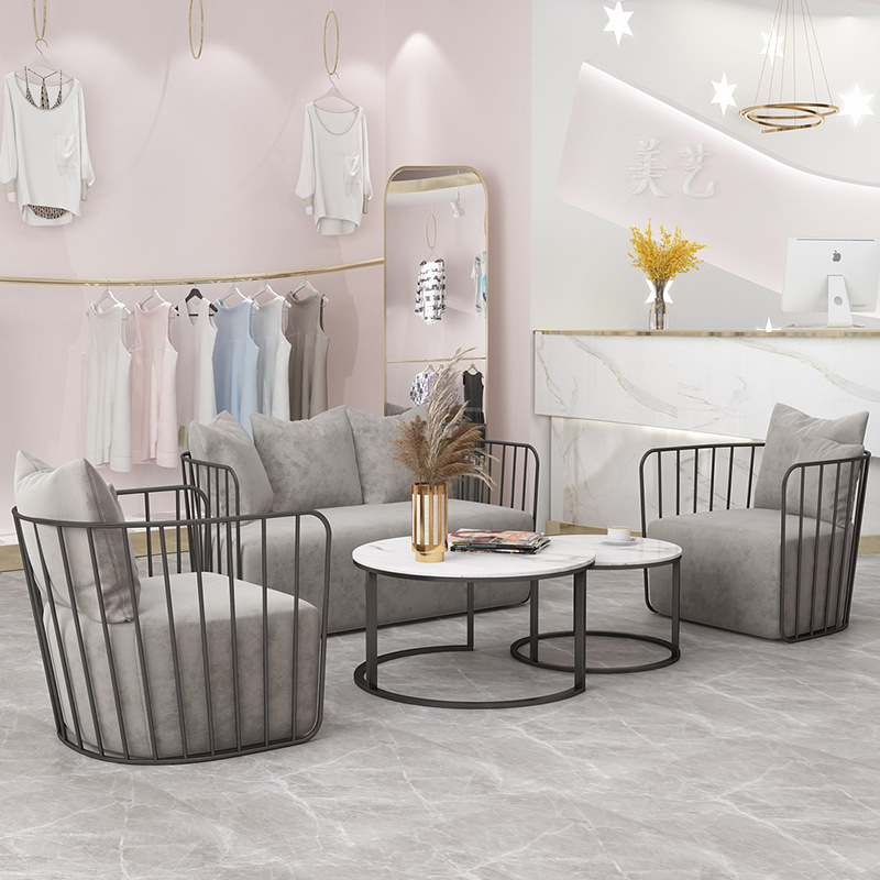 北欧布艺简约现代婚纱店美容院服装店商务会客接待洽谈铁艺小沙发