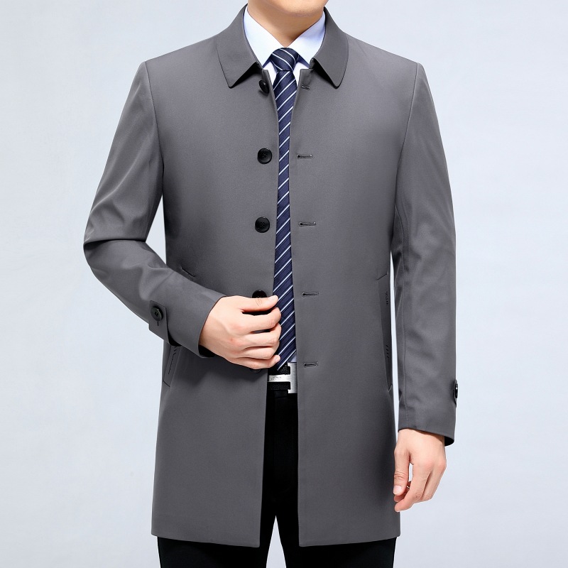 专柜品牌秋冬夹克外套男士翻领商务领导干部中老年爸爸风衣茄克衫