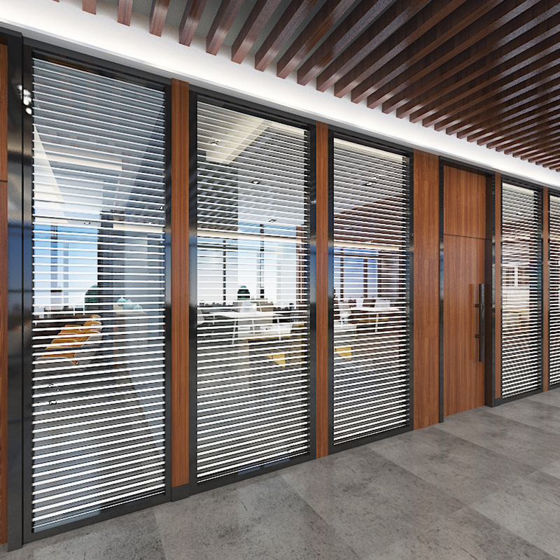 上海办公室玻璃隔断墙铝合金百叶窗双层钢化中空隔音带门成品装修