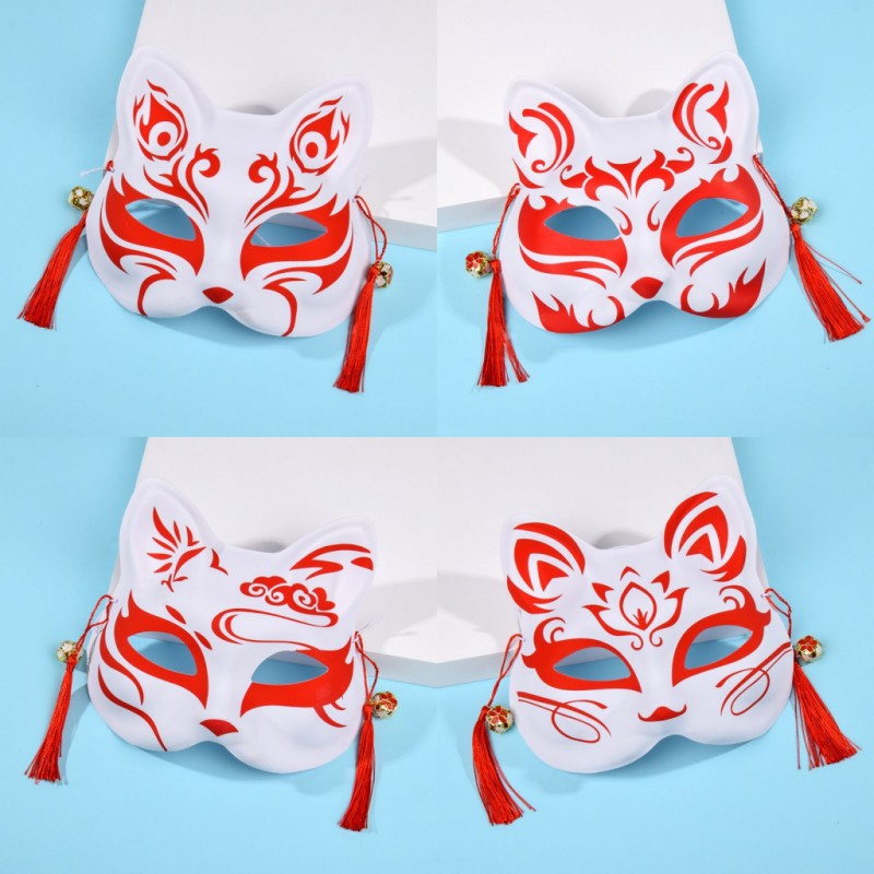 少女和服九尾狐狸面具古风和服日式舞会装扮脸谱可爱手绘全脸面具