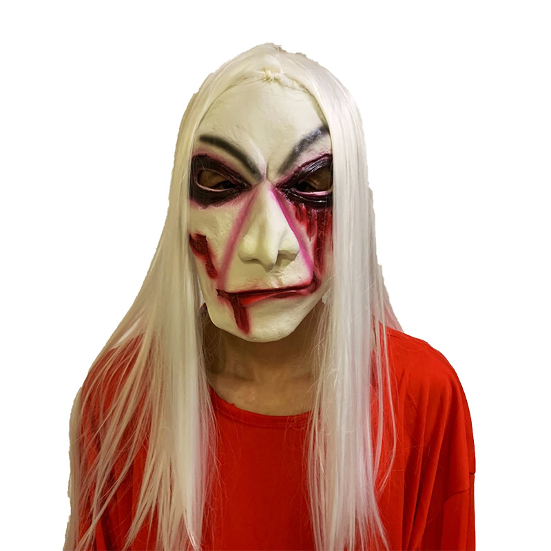 万圣节恐怖魔女面具白发烂脸流血鬼怪鬼脸假面舞会演出吓人道具