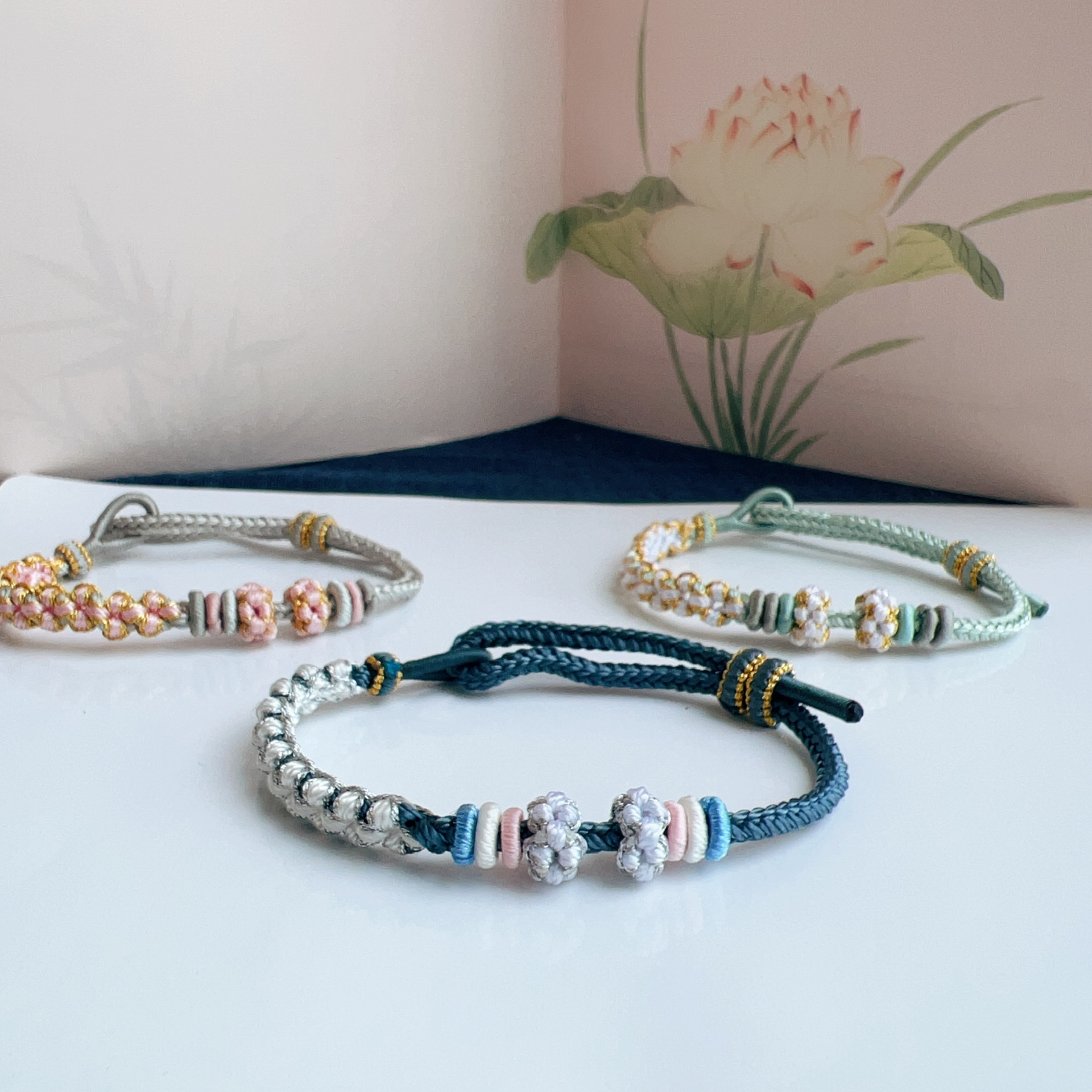 桃花手绳编织绳情侣手链成品串黄金转运珠不用编红绳精致儿童闺蜜