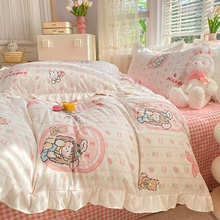 T3LC韩版公主风四件套纯棉新款女孩被套床单粉色床品三件套床