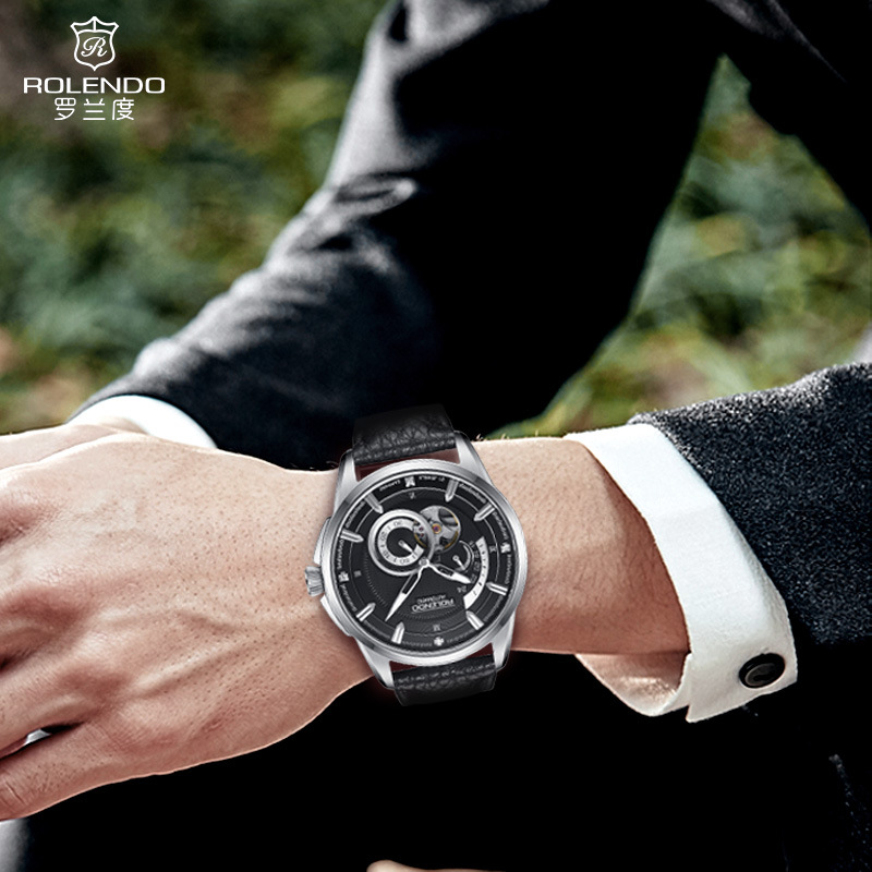 罗兰度瑞士手表防水男士罗兰度全自动机械表镂空7025黑武士钢壳