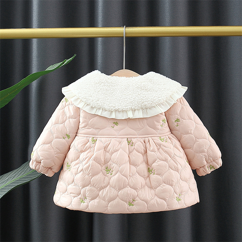 2023 Children's Cotton Clothes Infant Toddler Fashionable Fleece-Lined Thickened Internet Celebrity Cotton Coat Lapel Free Bag Fashionable Korean Style Children's Clothing
