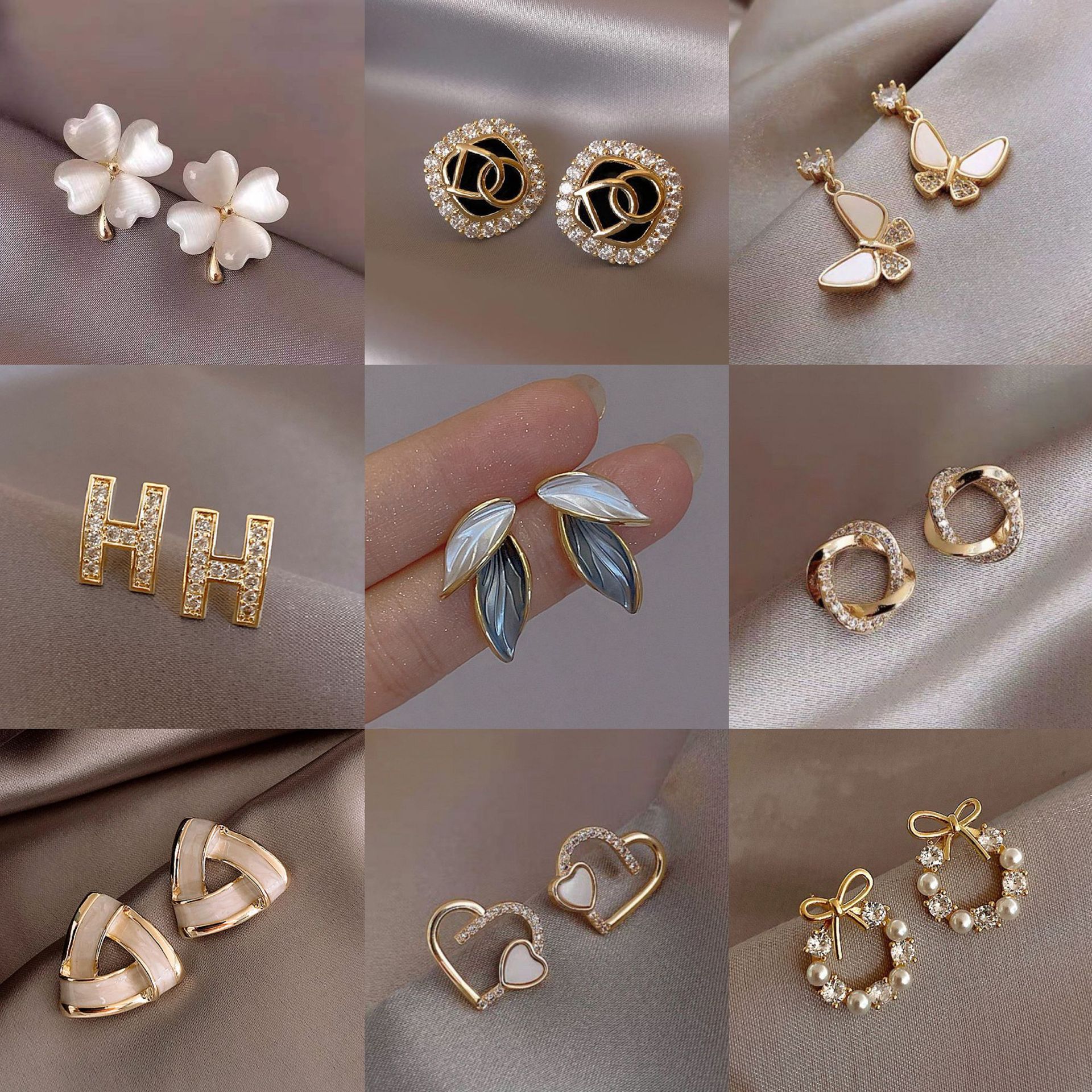 925 Silver Needle Korean Style French Style Temperamental Pearl Stud Earrings High-Grade Earrings Love Heart Flowers All-Match Earrings for Women Wholesale