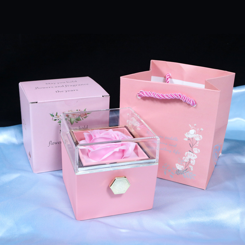 Creative Rotating Valentine's Day Soap Flower Gift Box Rose Jewelry Box Ring Necklace Jewelry Jewelry Box