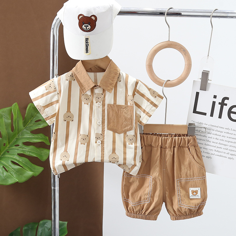 Boy Summer Clothing 2024 New Suit Children's Short Sleeve Children's Clothing Korean Summer Baby Short Sleeve Shorts Two-Piece Set