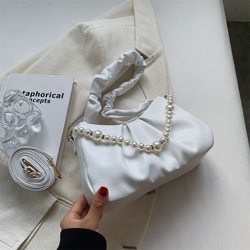 Textured Cloud Bag Women's Bag 2022 Autumn and Winter New Pearl Pleated Underarm Bag Fashionable Stylish Shoulder Messenger Bag