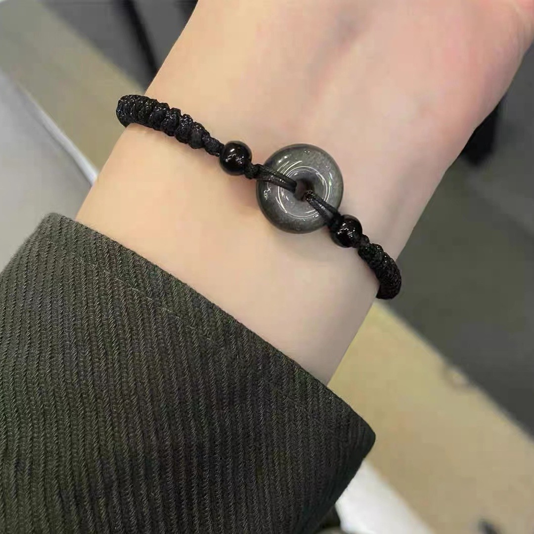 新款平安扣手链男女情侣款冷酷个性黑色手工编织批发手绳-阿里巴巴