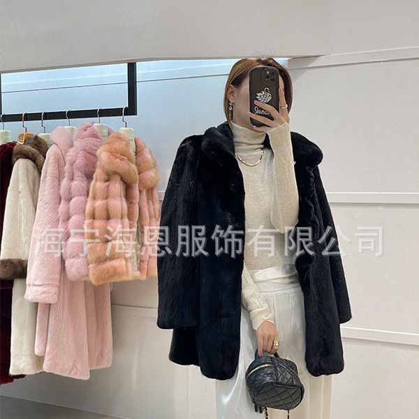 海宁皮草简约网红风进口真水貂外套女整貂天鹅绒级貂皮大衣工厂批