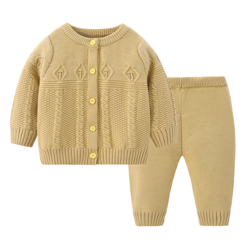 Spring Coat Wholesale New Warm Baby Split Spring and Autumn Girls' Sweater Suit Solid Color round Neck Cardigan Retail Baby Clothes