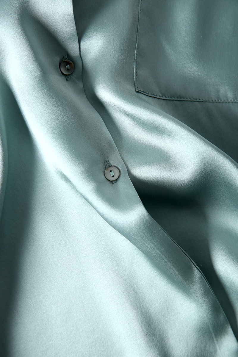 重磅素绉缎家居服真丝西装领睡衣女睡衣套装桑蚕丝睡衣红