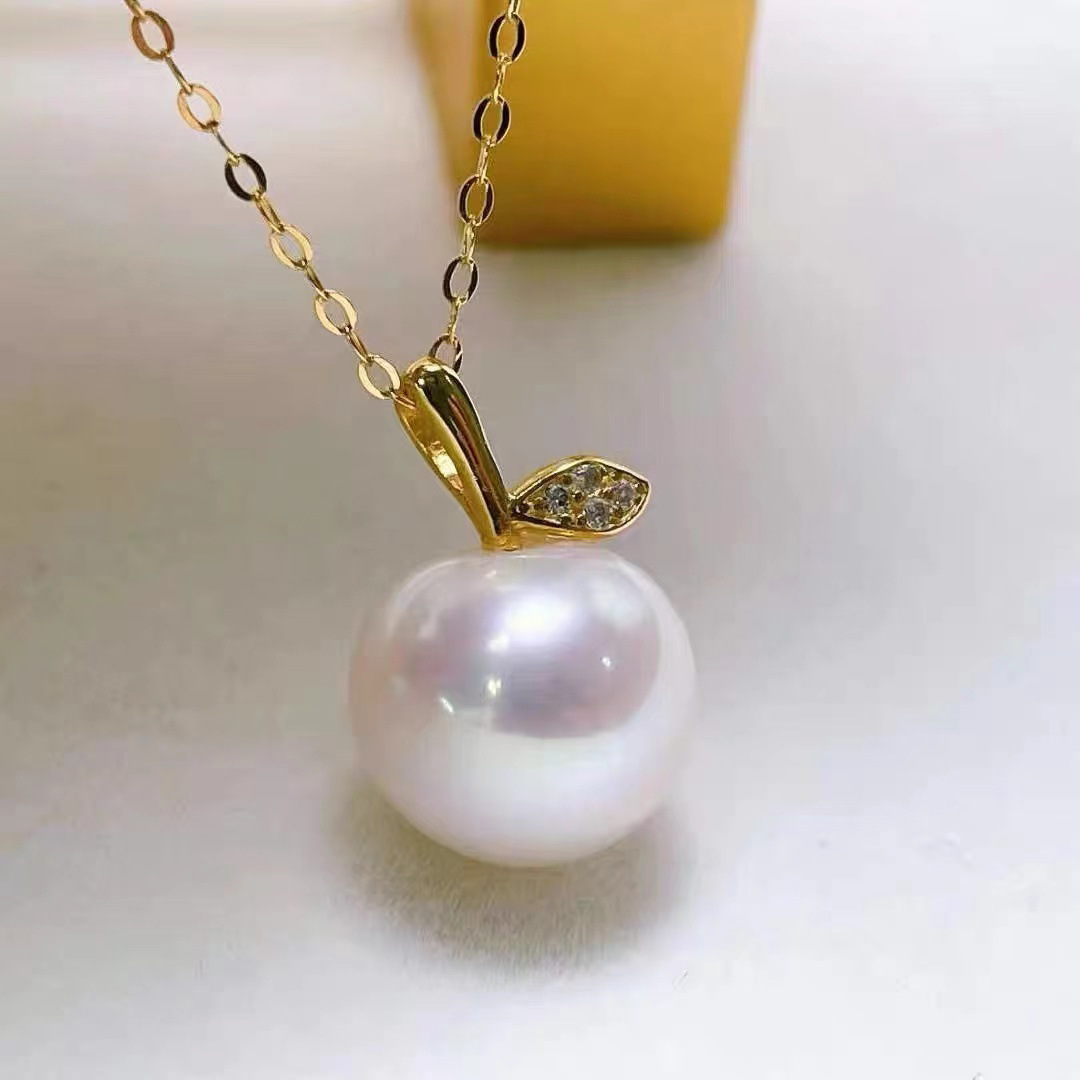 S925 Sterling Silver Gold-Plated Color-Retaining Apple Sapling Pendant Pearl Eardrop Frame DIY Handmade Jewelry Accessories Necklace Bracelet