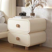 奶油风床头柜卧室实木皮质床边柜简约现代极简易免安装小型收纳柜