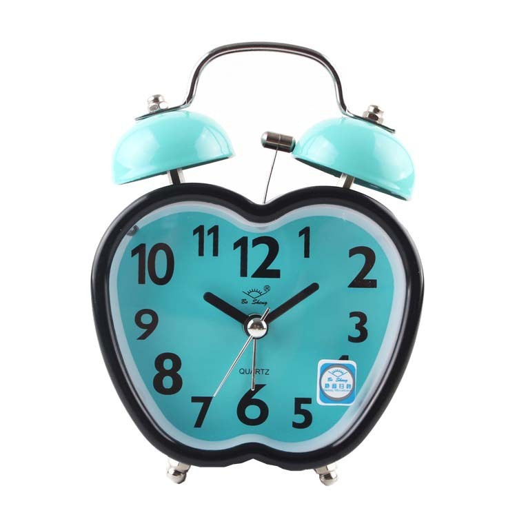 批发便宜的苹果形数字迷你闹钟多色可选静音扫描闹钟带灯儿童学生