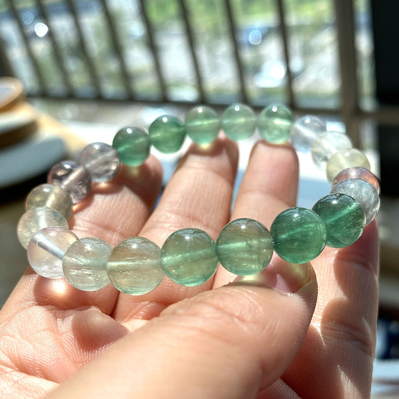 晶尧 翠艳色带萤石手串羽毛拉丝解理渐变色多圈天然水晶手链单圈