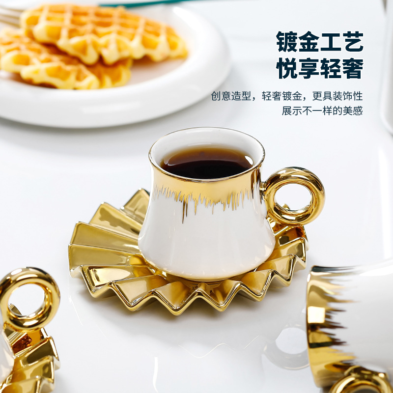 Foreign Trade Cross-Border Gold-Plated Ceramic Cup Coffee Set Set Hotel Supplies Mug Small Teacup Creative Gift